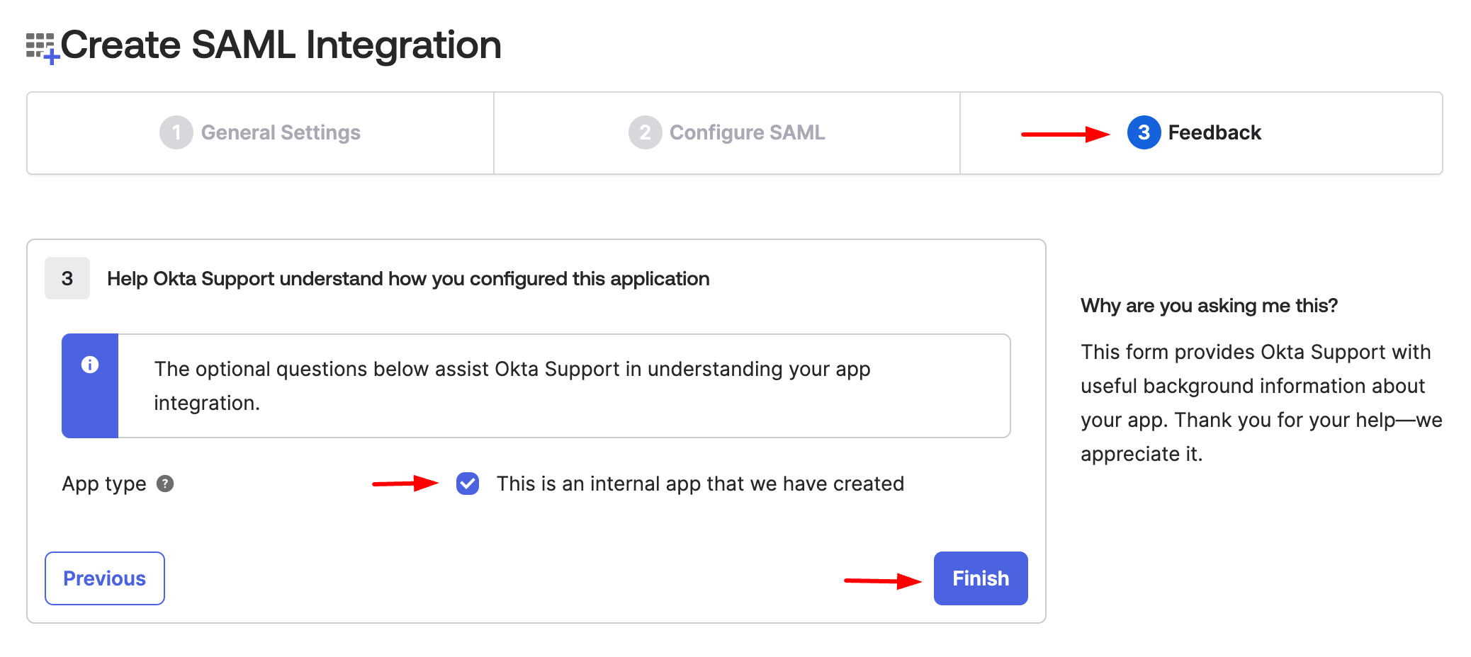 Feedback section on the Okta Dashboard